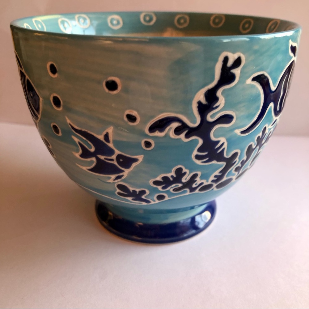 Yokohama Studio Pottery Blue Coffee Mug Tea Cup Hand painted fish sealife coral - Picture 4 of 9